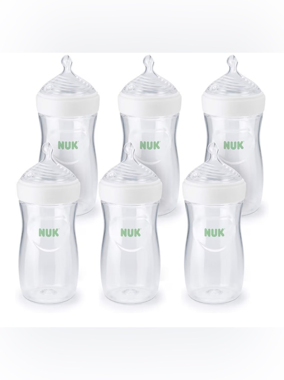 NUK Clear Baby Bottles with White Caps - 6 Pack